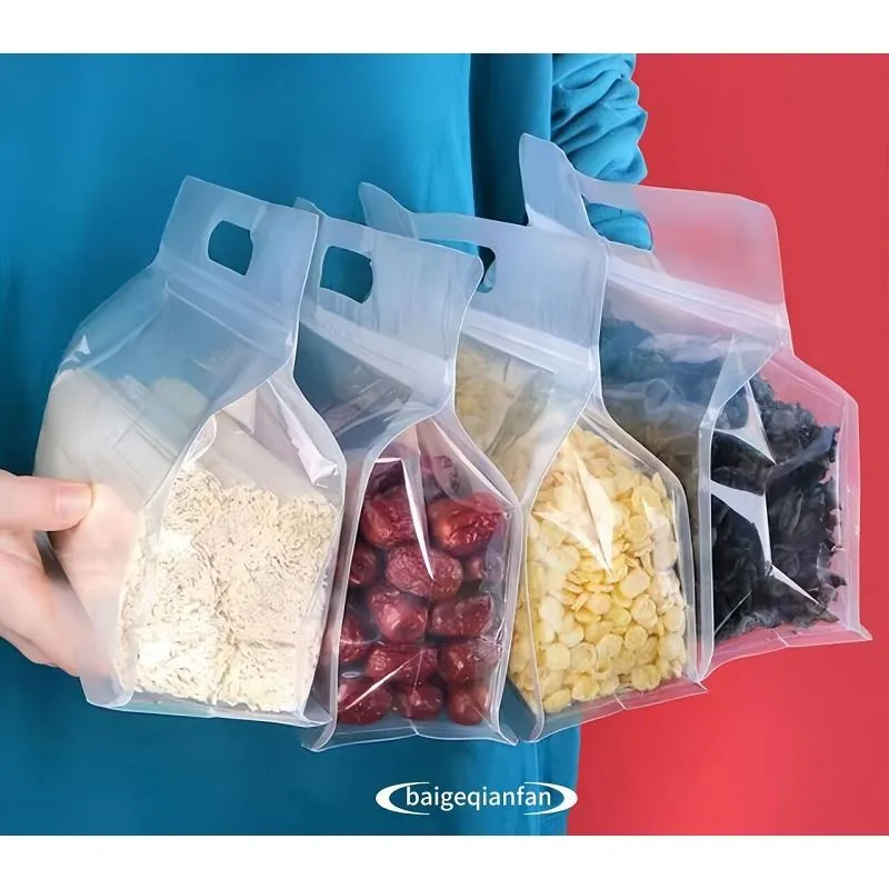 Rūpnīcas izejas rokturis caurspīdīgs iepakojuma plastmasas maisiņi plakanā apakšējā maisiņā Astoņi sānu blīvējuma snus maisiņi